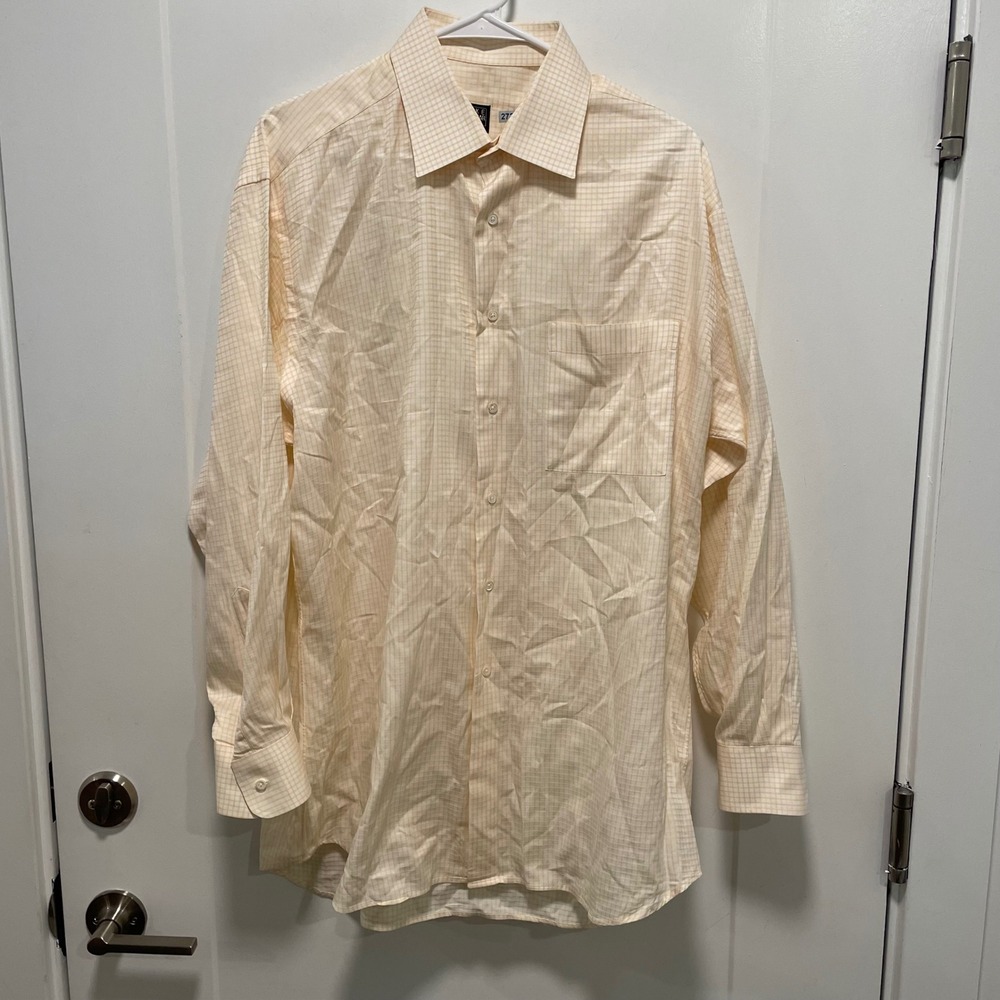 Ike Behar New York Mens 16.5 34 Dress Shirt Yellow White Micro Check Canada